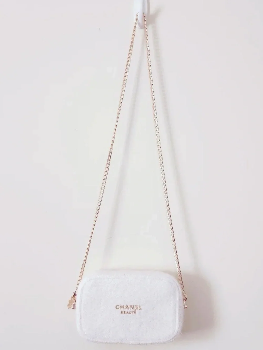 CHANEL Cream Bouclé Beaute Crossbody with Gold Chain
